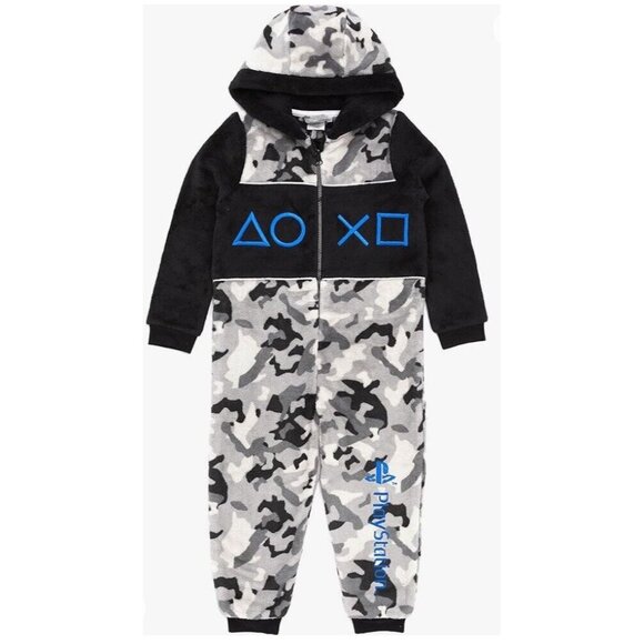 PlayStation Grey Camo Print Controller Symbols All In One Jumpsuit Unisex 13-14 - Picture 2 of 16
